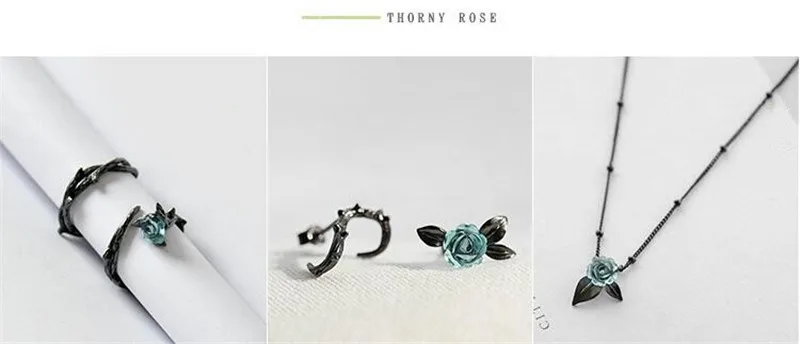 Дизайн Thorny Rose Винтажные серьги-гвоздики серьги для женщин черный покрытый золотом Серебро 925 пробы ювелирные изделия креативные серьги