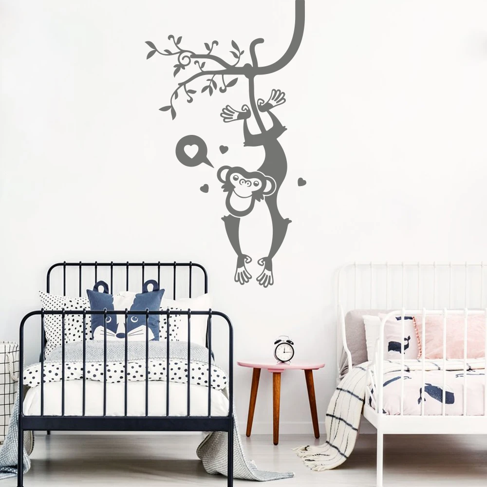 Cartoon Monkey Tree Safari Wall Decal Bedroom Baby Nursery Large Monkey Animal Pet Jungle Forest Wall Sticker Play room Vinyl (1)