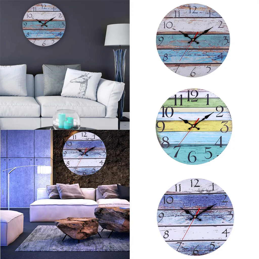 

2019 HOT Sale Household product Vintage Rustic Wooden Wall Clock Antique Shabby Retro Home Kitchen Room Decor convenient
