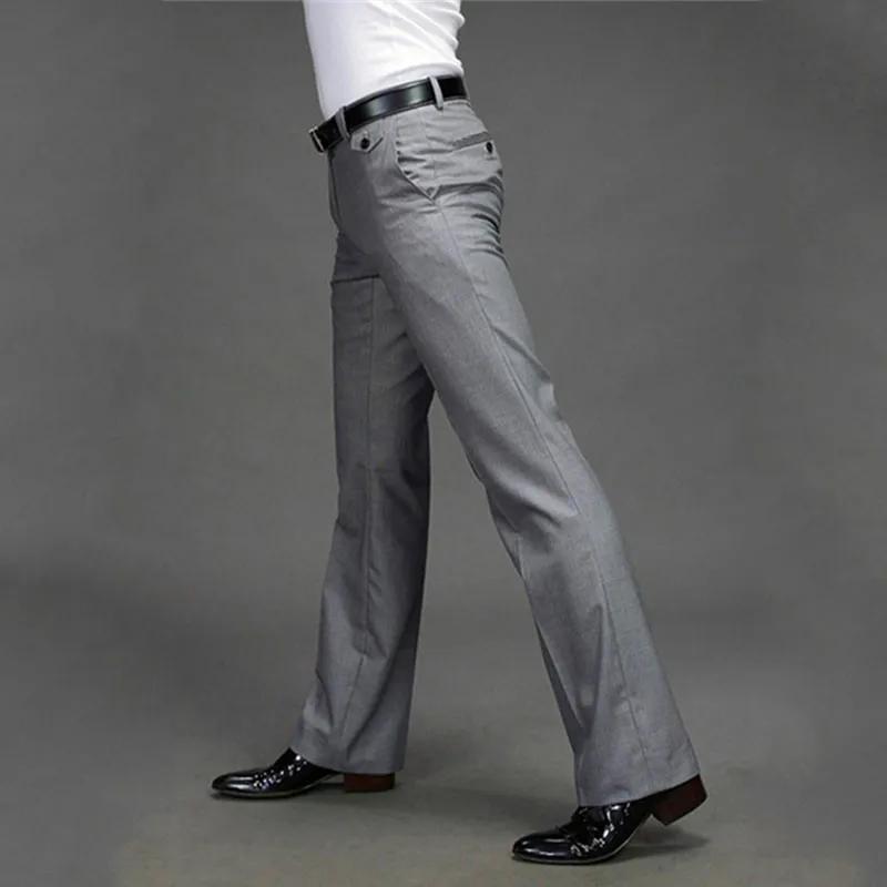 Micro horn trousers Male Business Black Straight wide leg Suit pants British Casual Men's big pants Men's trousers More size 37