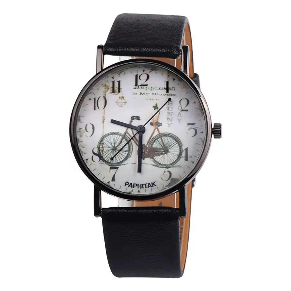 

Vintage Bike Print Round Dial Analog Faux Leather Band Quartz Women girl ladyWrist Watch relojes para mujer watches
