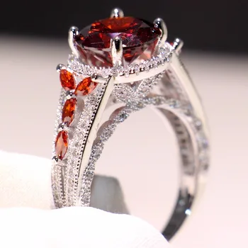 

Drop Shipping High Quality Vintage Fashion Jewelry 925 Sterling Silver Round Cut Red 5A Zirconia CZ Eternity Engagement Ring