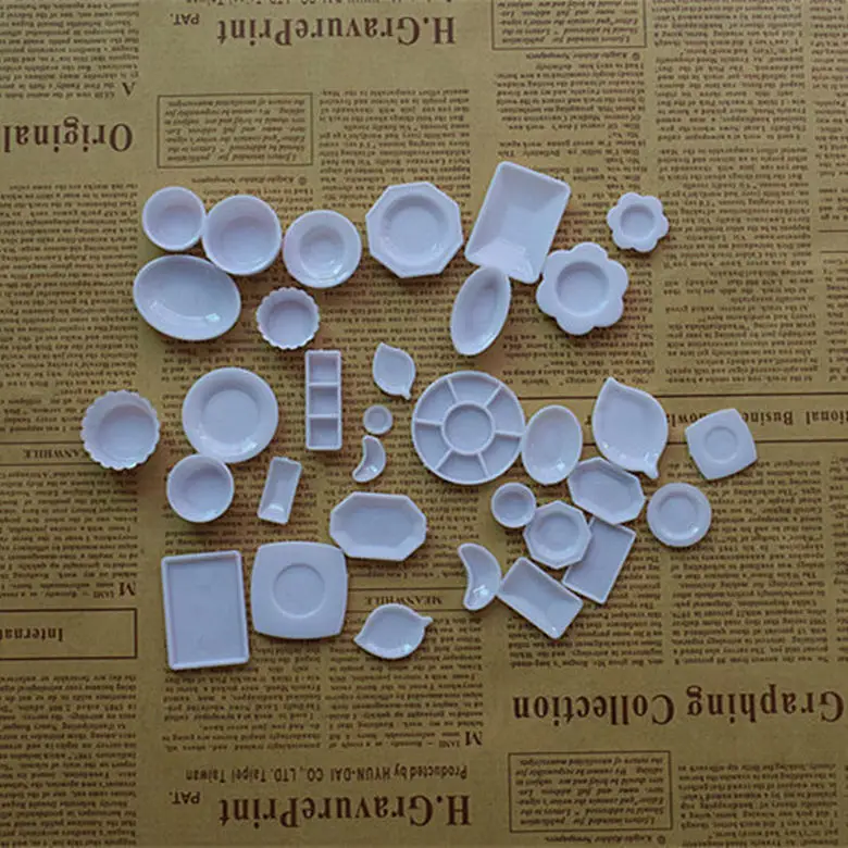 33pcs Doll Trays Plates Mini Food White Dishes Tableware Dollhouse Miniature Dolls Accessories Kitchen Toys