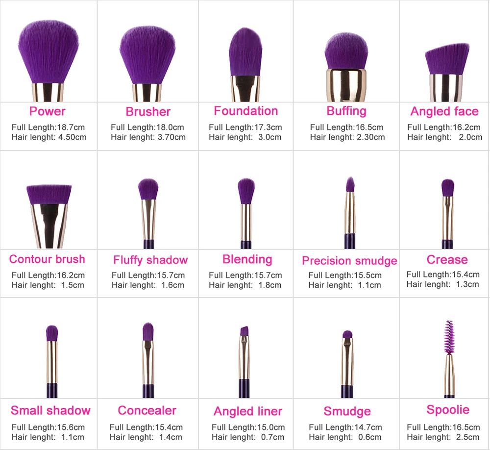 Pincéis de Maquiagem Jessup Escovas Roxo - Darkviolet Conjunto pó Fundação Sombra Eyeyeliner Contorno Labial Corretivo Borrão 15 Pçs 6 contorno labial corretivo mancha