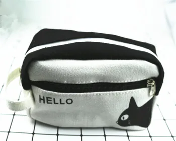 

creative stationery white cat cartoon storage Double zipper hand carry pencil case student double large canvas stationery pencil