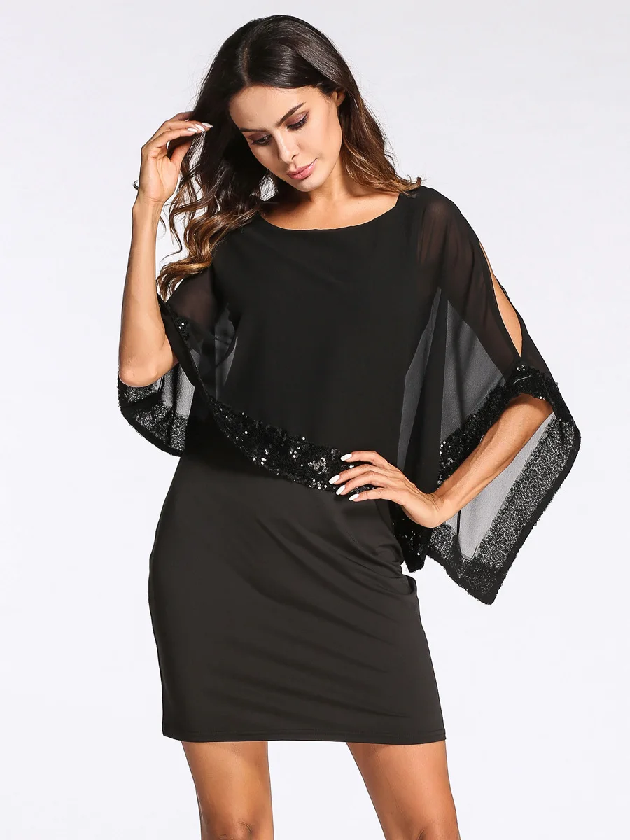 

Party Women Dresses Multicolor Sleeveless Contrast Sequin Sheath Dress Two Tone Sparkle Dress