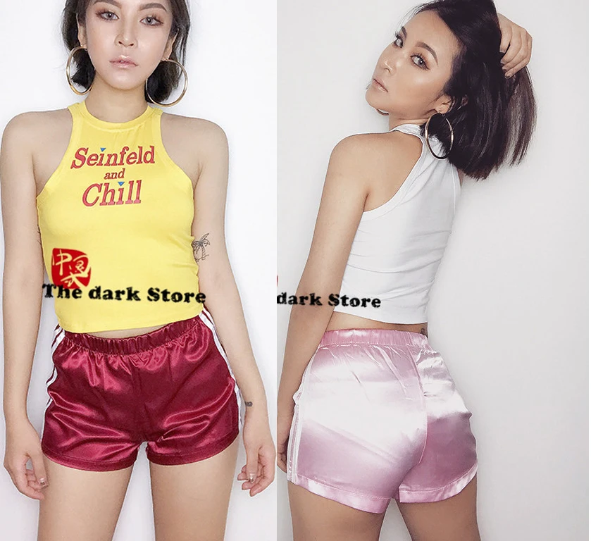 5 color S L retro imitation silk high waist satin stripes stitching