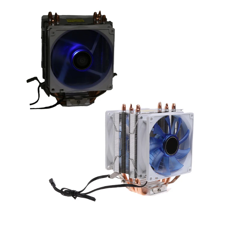 

12V Dual CPU Cooler Blue LED 3Pin Fan Aluminum Heatsink For Intel LGA775 AMD AM3 New hot