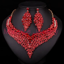 Nueva Red Rhinestone del Oro de la Joyería Nupcial Conjunto de Joyas Para Novias Collar Pendiente Accesorios de Regalo Del Banquete de Boda Para Las Mujeres