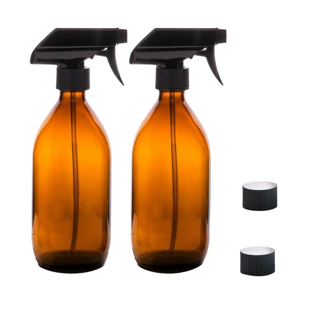 Brown Glass Spray Bottles Premium 2 x 500 ml Amber Glass Spray Bottle With Fine Trigger for Spraying and Airtight Lids.