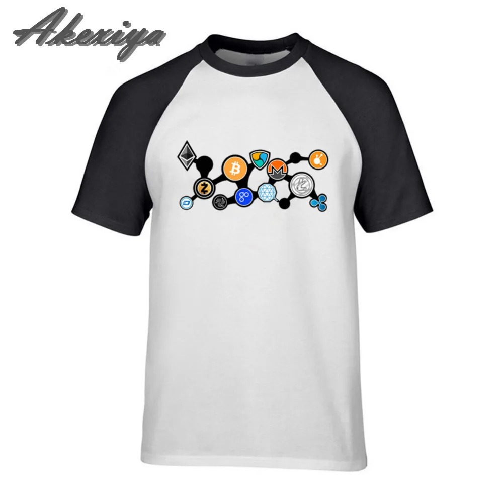 Print Raglan Sleeve Cryptocurrency Bitcoin T-Shirt Men Litecoin Dash Zcash Ethereum Monero Vintage Men Clothes Top Tshirt