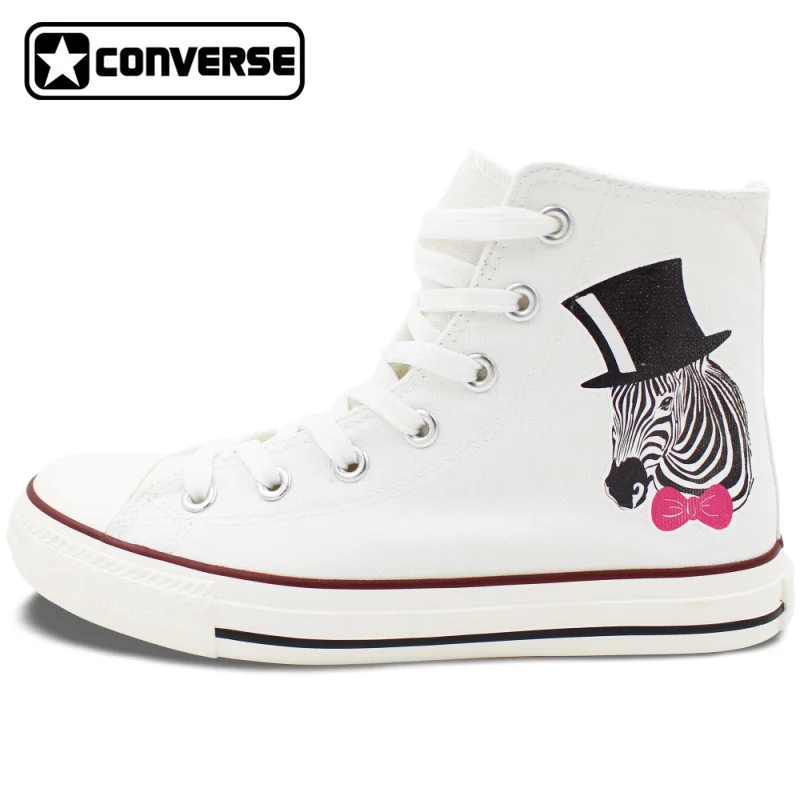 White High Top Converse All Star Design Zebra with Black Hat Pink-Bow Tie Canvas Shoes Personalized Gifts Birthday