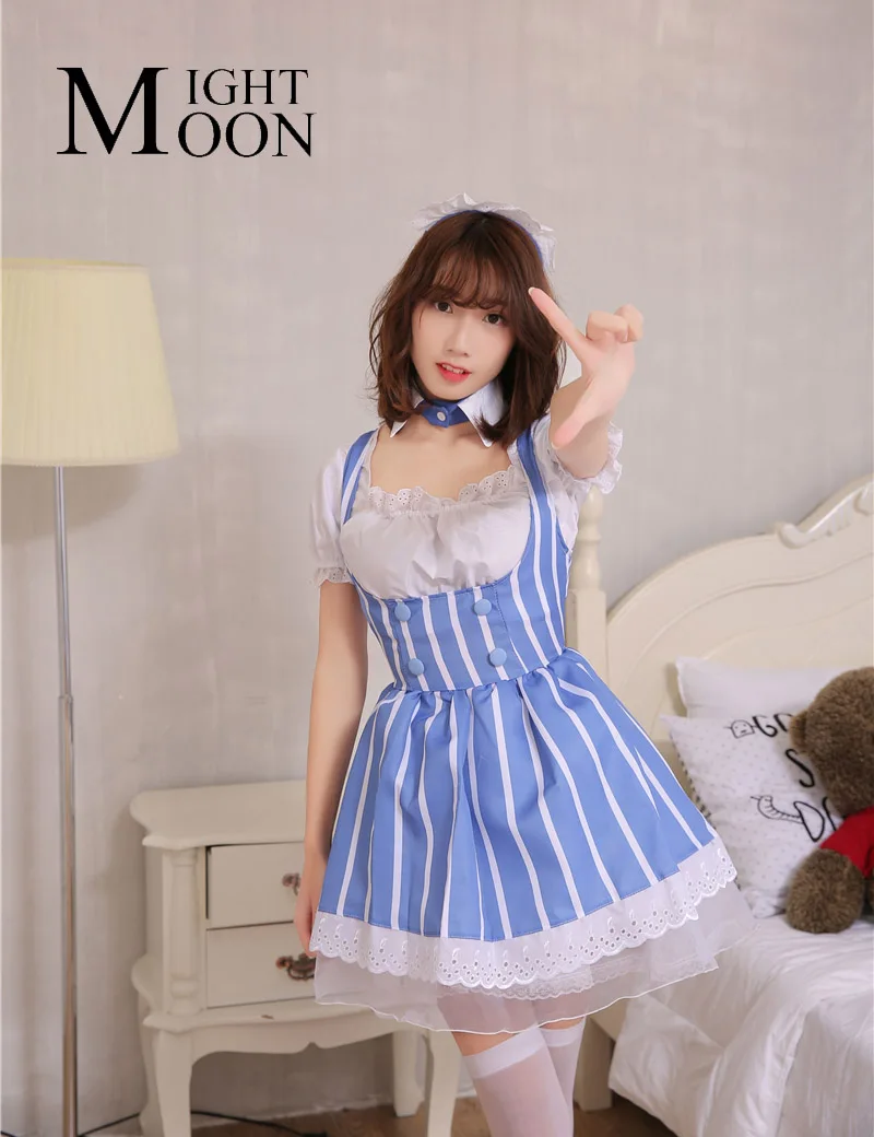 MOONIGHT Lolita Sexy French Maid Uniform Dress Femininas Halloween Costume Cosplay Costumes for