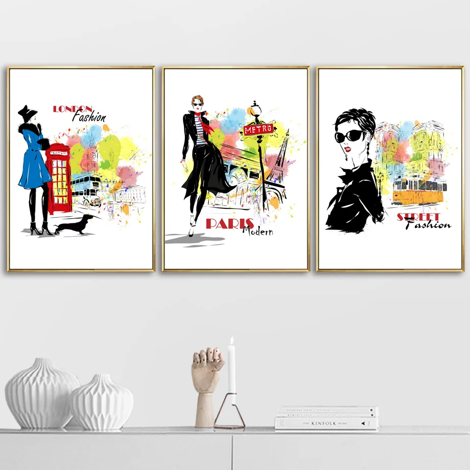 

City Fashion Lady Pop Wall Art Canvas Painting Nordic Poster And Prints Wall Pictures For Living Room Girl Bedroom Home Decor