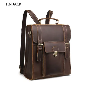 

F.N.JACK Retro Men's Leather Backpack Crazy Horse Large Capacity Backpack Top Layer Leather Outdoor Travel Backpacks knapsack