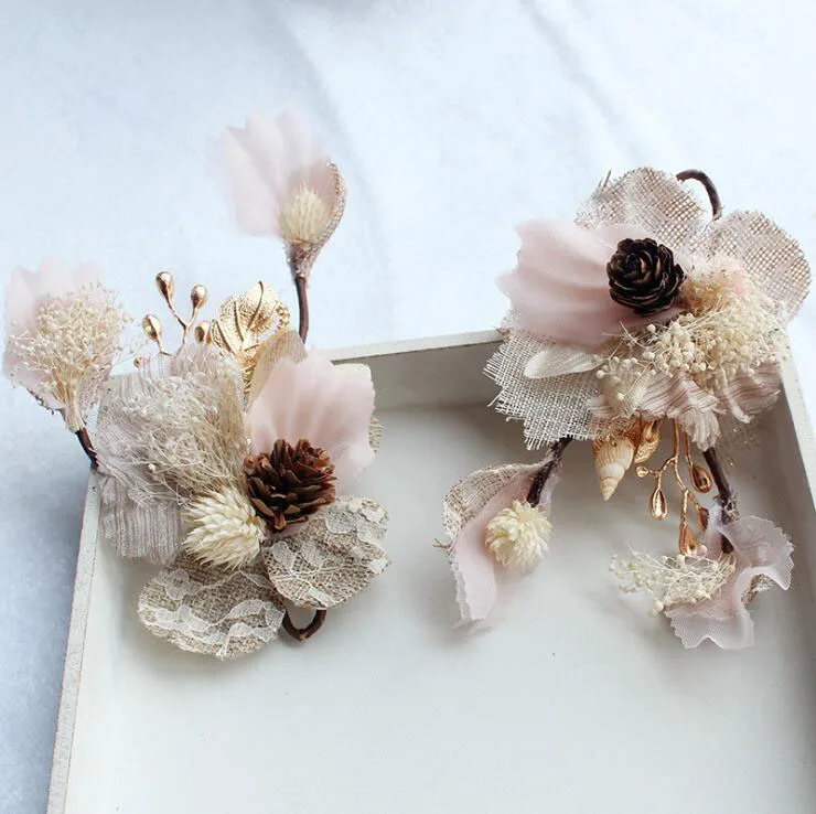 Linen Flower Hairpin Bridal Wedding Accessories Fairy Mori Girls Style Hair Decoration China ZH017