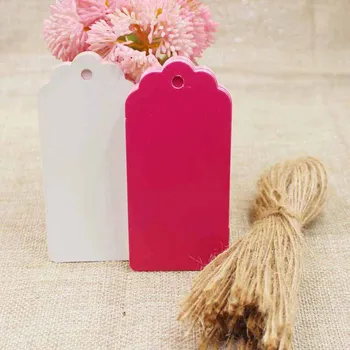 

9.5*4.50cm scallop hot pink cardboard blank hang tag jewelry products /gifts tag 200pcs+200 hemp string custom logo available