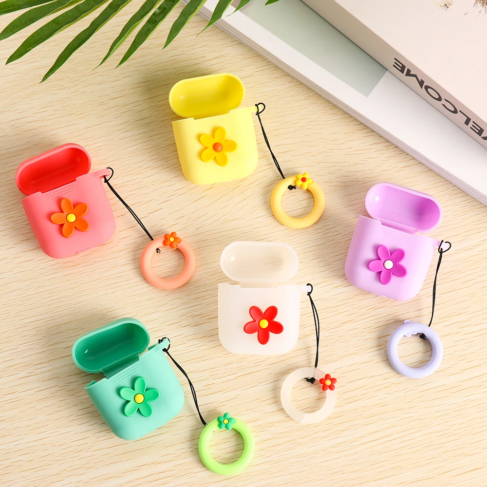 

1pc Cartoon Flower Silicone Case Cover Protective Skin For Apple AirPods 1 2 Apple earphones accessories Cute Flower Case