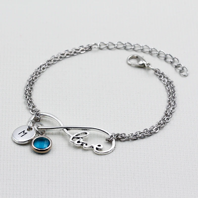 

Round English Letters A-Z Charms Bracelets Birthstone Pendant Personalized Bracelet DIY Handmade Infinity Love Charms Bracelets