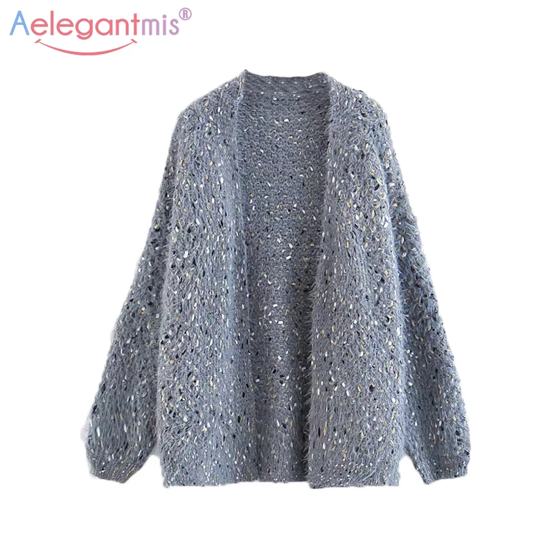 

Aelegantmis Autumn Fashion Women Knitted Cardigan Sweater Female Loose Long Sleeve Knitting Sweaters Ladies Knit Jumpers Coats