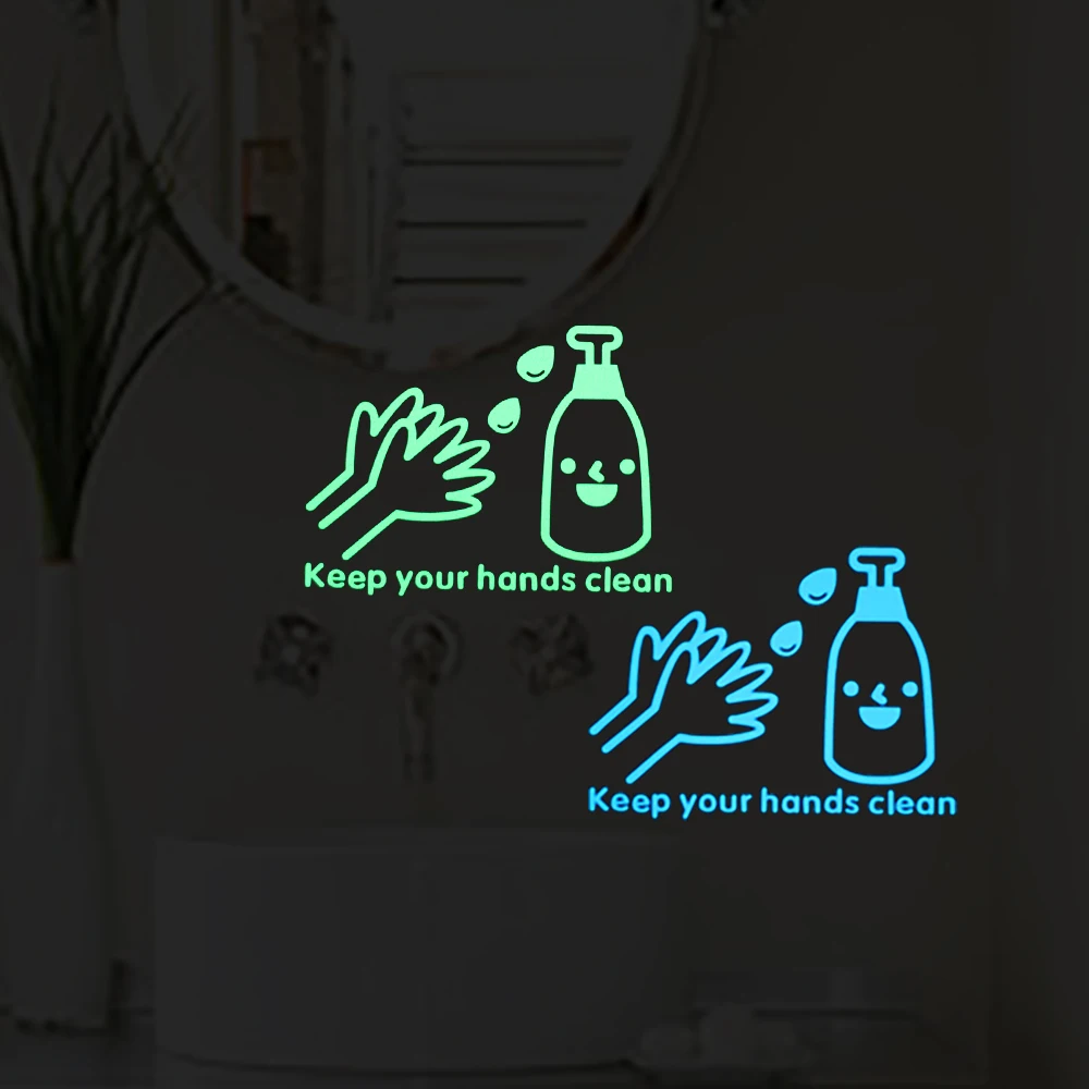 Glow in Dark Bathroom Sink Decoration Sticker Keep Your Hands Clean