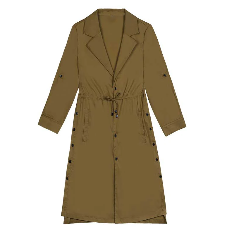Tranchée Survêtement Femelle Longue khaki Single Printemps white Taille 2018 Armygreen Coupe breasted Réglable Femmes Occasionnel creamy vent Manteau Automne qgFptw