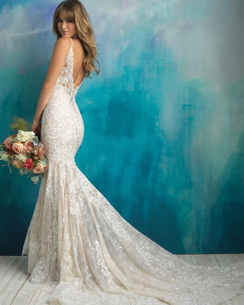 New Arrive Gelinlik Spaghetti Straps V-neck Backless Beading Appliques Lace Sexy Mermaid Wedding Dress Vestido Noiva Sereia short wedding dresses