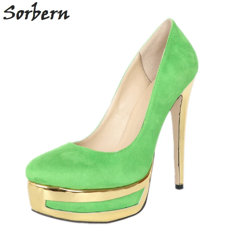 

Sorbern 2019 Women Pumps Shoes Green Faux Leather Ladies Party Pumps Slip On Luxury High Heels Platform Pump Plus Size