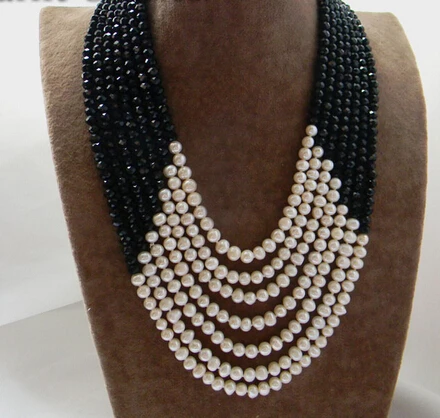 

Miss charm Jew1419 7Strands 7mm White Round Freshwater Pearl Faceted Crystal Necklace