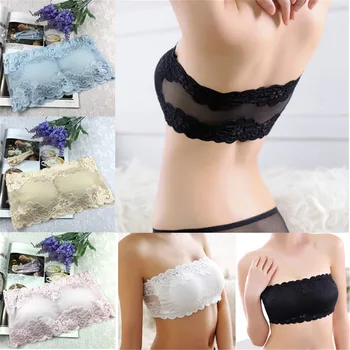 

1Pcs Women Lace Floral Full Cup Strapless Wire Free Wrapped Chest Female Bras With Straps Gifts 5 Colors Solid One Size