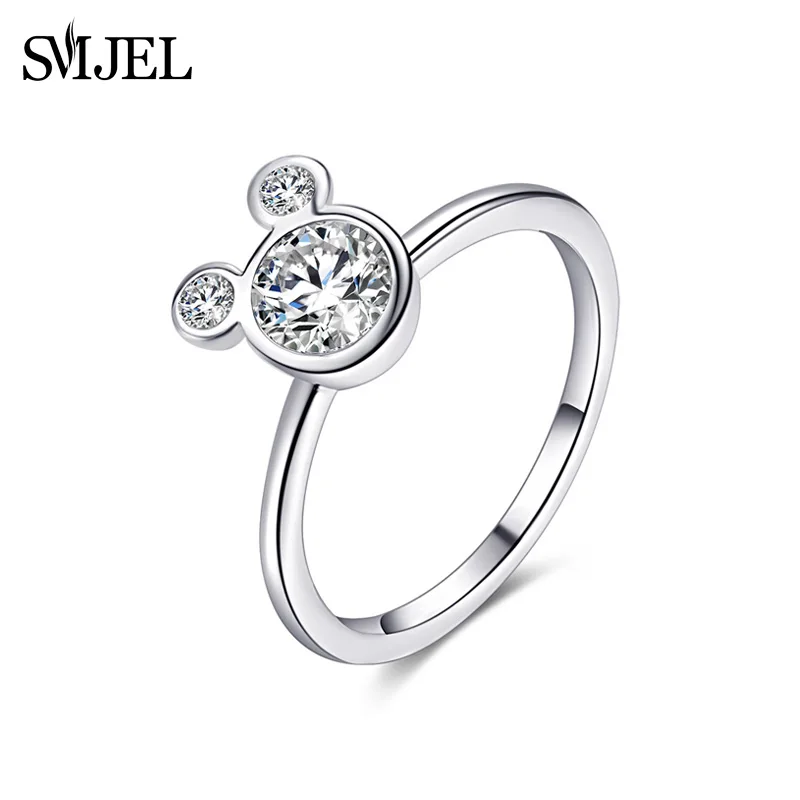 

SMJEL New Arrival Cute Elegant Mickey Rings for Women 925 Silver Mouse Animal Ring Anel Daily Jewelry Kids Girl Gifts