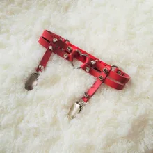 Женское Сексуальное Милое сердце Заклепки Пули гот, Харадзюку ручной работы кожа панк-подвязка пояс эластичные ноги кольцо красный пояс чулок