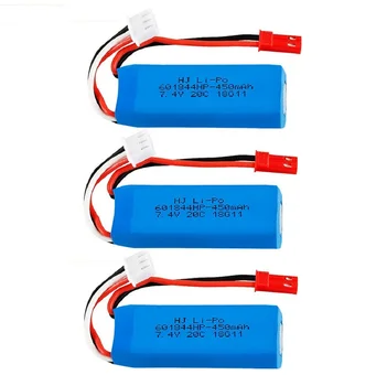 

YUKALA 1 2 3 pcs 7.4V 450mAh 20C Lipo Battery 2S/USB charger for wltoys K969 K989 K999 P929 P939 RC Car