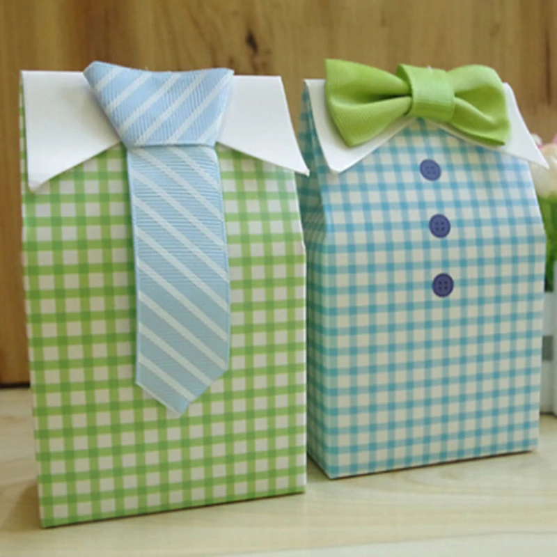 

Blue Green Stripe Bow Tie Birthday Boy Baby Shower Favor Candy Treat Bag Wedding Favors Candy Box Gift Bags