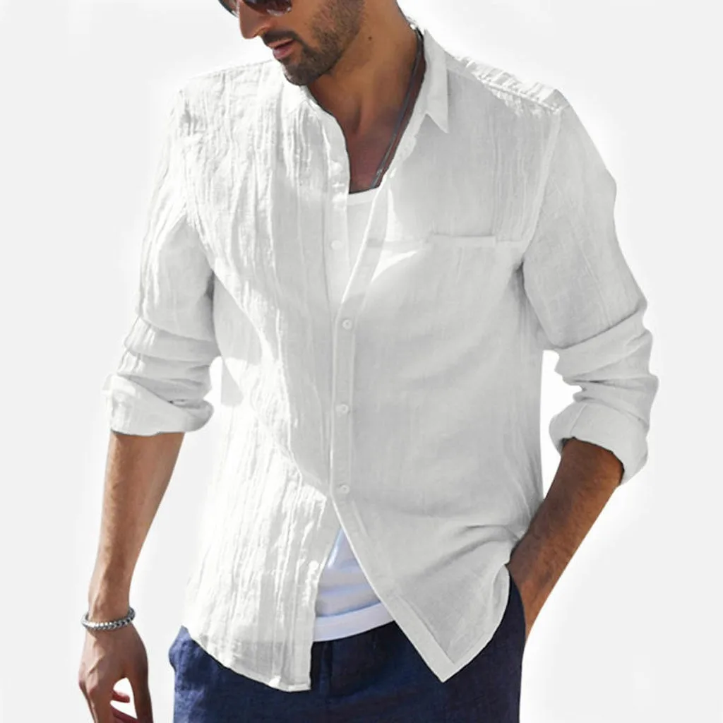 2019 Plus Size Summer New Men Shirt Baggy Cotton Linen Solid Long Sleeve Button Retro long Shirts Tops S-2XL camisa masculina 2019 Plus Size Summer New Men Shirt Baggy Cotton Linen Solid Long Sleeve Button Retro long Shirts Tops S-2XL camisa masculina