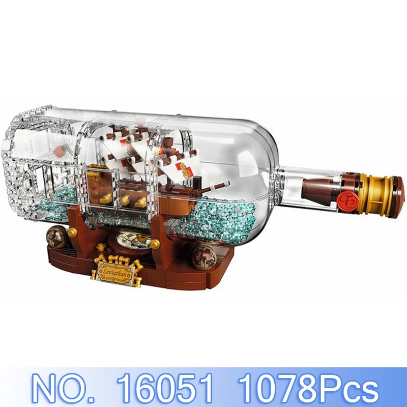 

Lepin Movie Figures 16051 Pirates of the Caribbean 1078Pcs Ship In A Bottle Building Blocks Bricks Set Toy Model Kits Gift 21313
