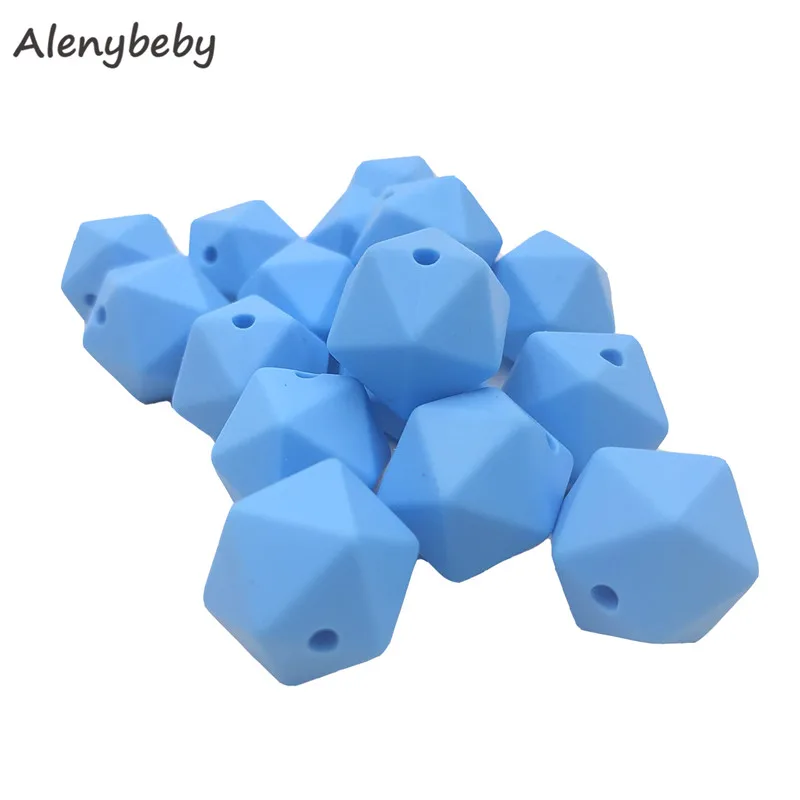 50pc 17mm Silicone Teether Beads Safe Icosahedron Shaped Candy Mix Color Teething Silicone Bead Toy BPA Free DIY Necklace Making - Цвет: Cornflower blue