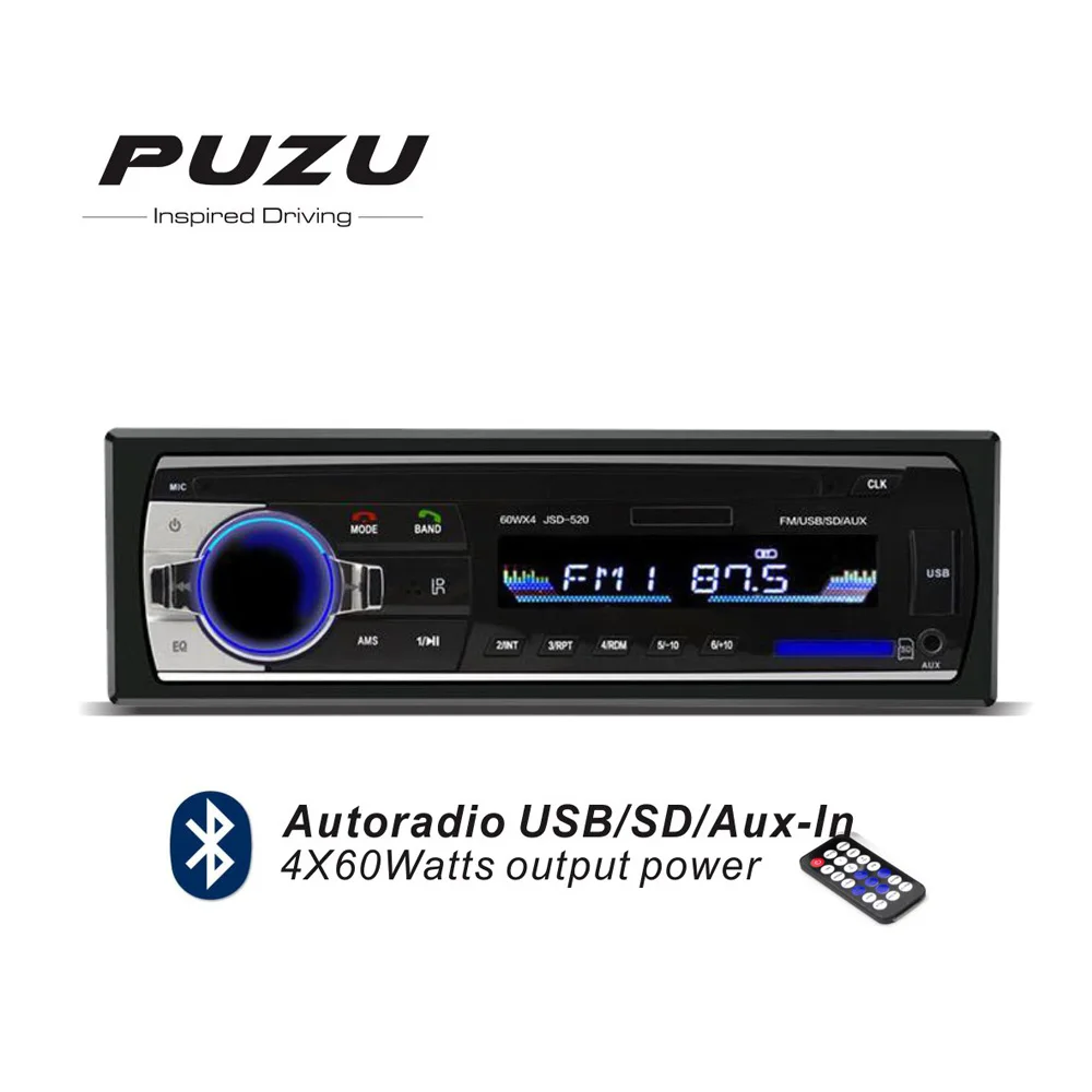 

12V Automotive 1Din bluetooth Car Radio MP3 FM receiver USB SD with hands free remote control aux in 4X60W output power