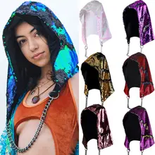Новые женские модные повседневные шикарные шапочки, расшитые блестками рейверская Праздничная шапка с капюшоном, блестящие большие вязанные шапочки