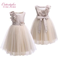 Cutestyles Girls Wedding Dress Sleeveless Flower Girl Party Dresses For Teenager Kids Champagne Clothes G-DMGD908-1050
