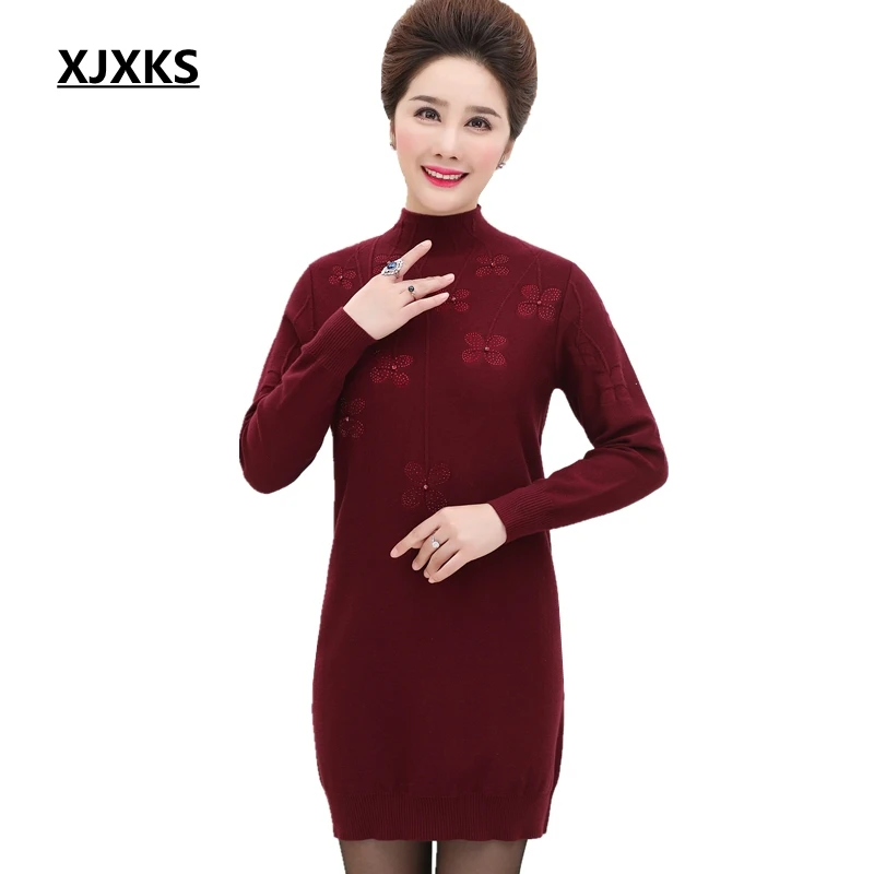 

XJXKS Casual Wool Sweater Dresses 2019 New Selling Women Jumper Comfortable Solid Full Sleeve Turtleneck Long Sweaters
