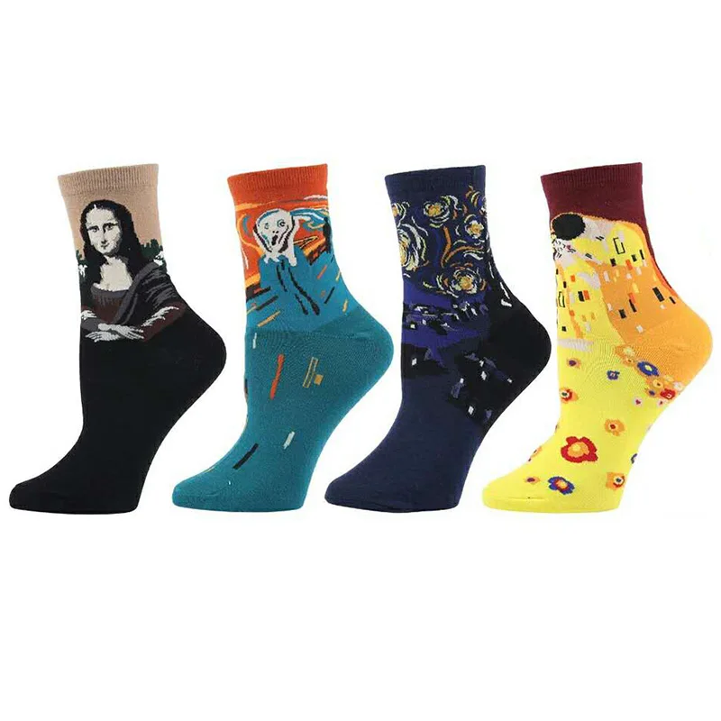 4 пары новых абстрактных модных носков Ван Гог Paiting Mona Lisa художественные хлопчатобумажные забавные носки дизайн повседневные носки Morewin - Цвет: 4 Pairs