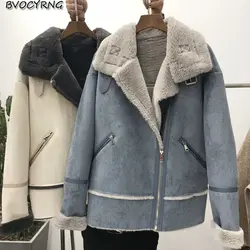 2019 замшевые куртки женские зимние короткие толстые разделе овечьей шерстью пальто Высокое качество плюс бархатные теплые женские