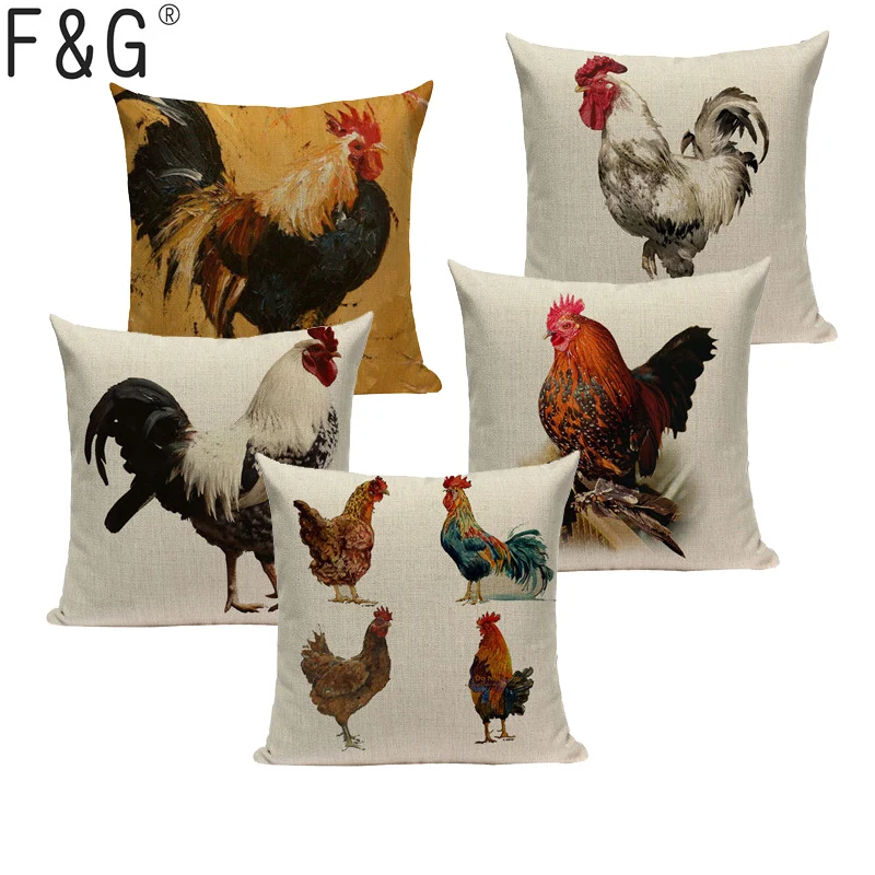 

Colorful Oil Painting Cock Rooster Cushions Pillows Covers Fashion Decorative Car Sofa Linen Cotton Cushion Cover Pillow Case