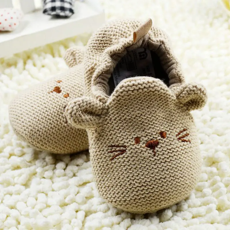 

Winter Baby Kids Children Knit Cartoon Crib Shoes Elastic Mice Soft Walking Prewalker
