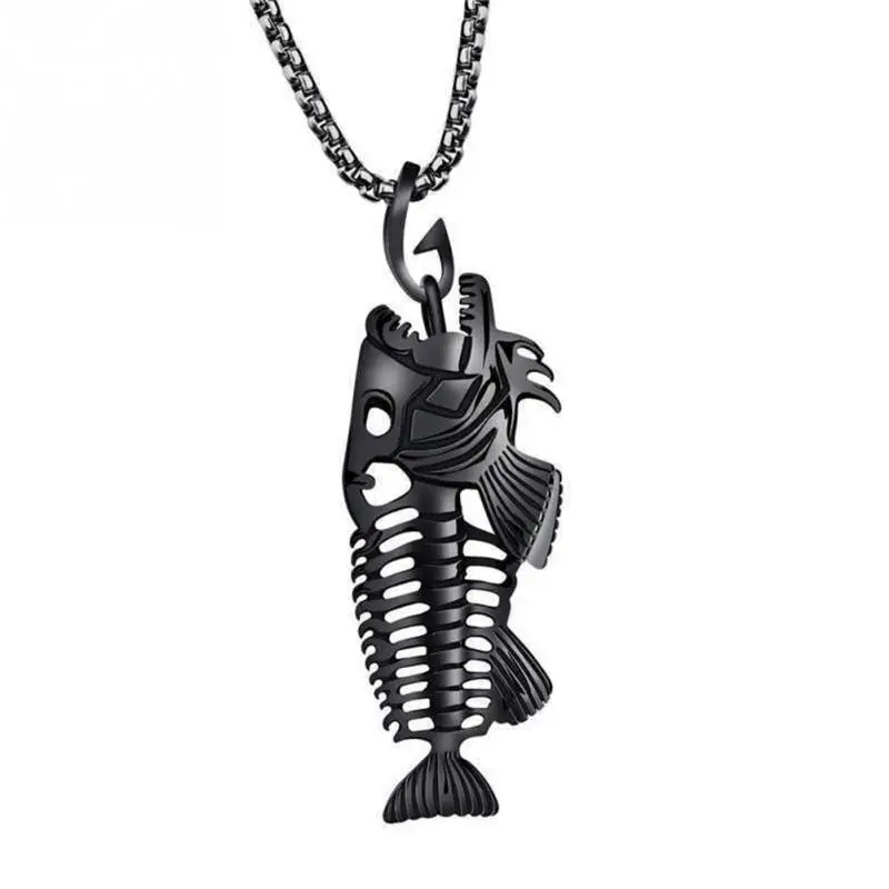 

Fish Bone Pattern Stainless Steel Fish Skeleton Pattern Pendant Chain Necklace Unisex Man Women Jewellery