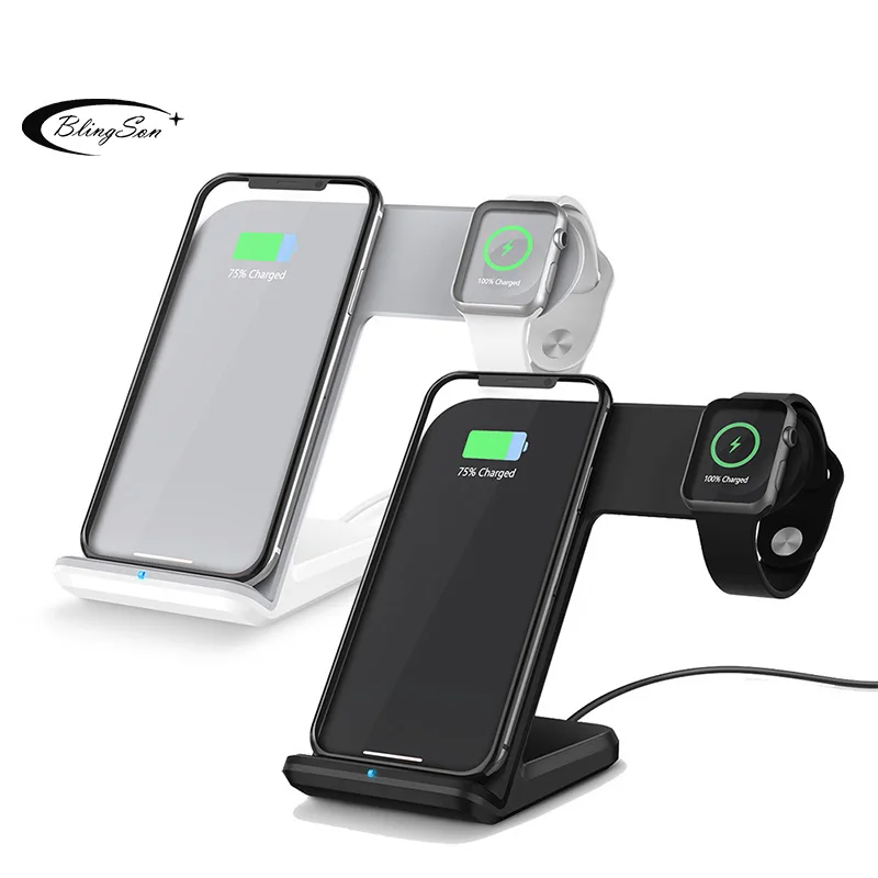 Беспроводное зарядное устройство Qi 2 в 1 для Apple watch 3 4 iPhone XS Max XR X 8 Plus Samsung S9 S8 Note 9 MiX 2s