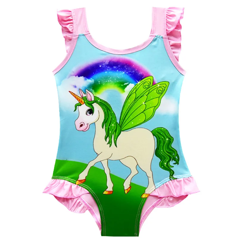 Новое летнее платье для маленьких девочек, детский купальный костюм с рисунком пони, купальный костюм-бикини, костюм vestidos, одежда для детей