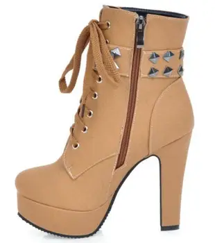 

Chaussure Femme Size 21-51 Ladies Winter Women Pumps Winter Shoes Woman Platform Rivets Ankle Boots High Heels Lace Up BYB16152