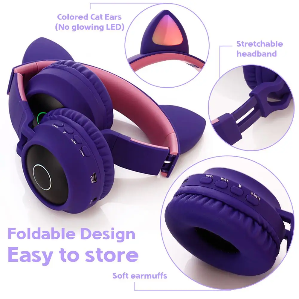 Cat Ears Cute Style Wireless Bluetooth 5 0 Headphone for Gril Boy Gift Colorful Headset Flashing Glowing Kids Earphone With Mic